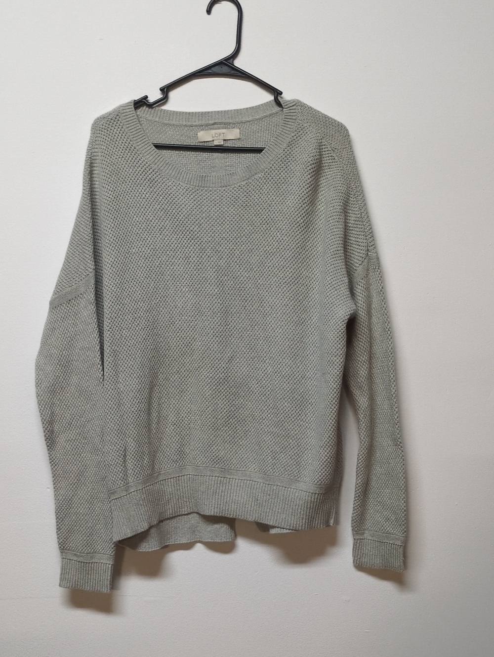 LOFT Light Gray Waffle Knit Sweater, Size L